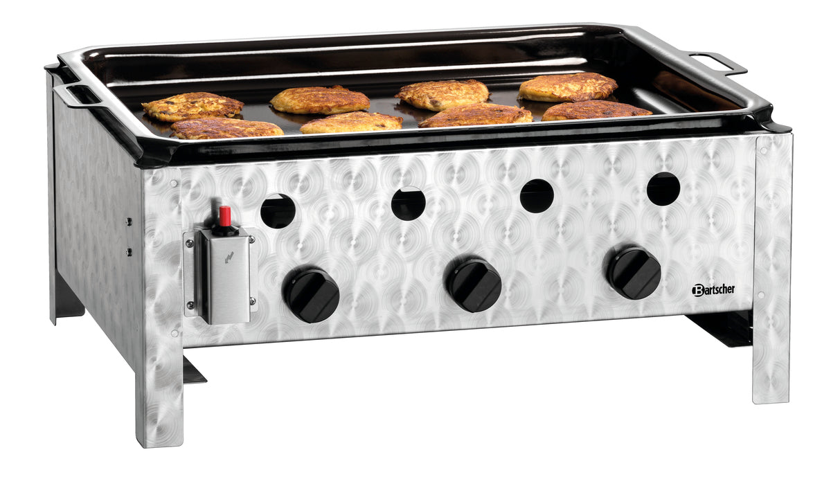 Gastronomie-Grillplatte mit Bratlingen.