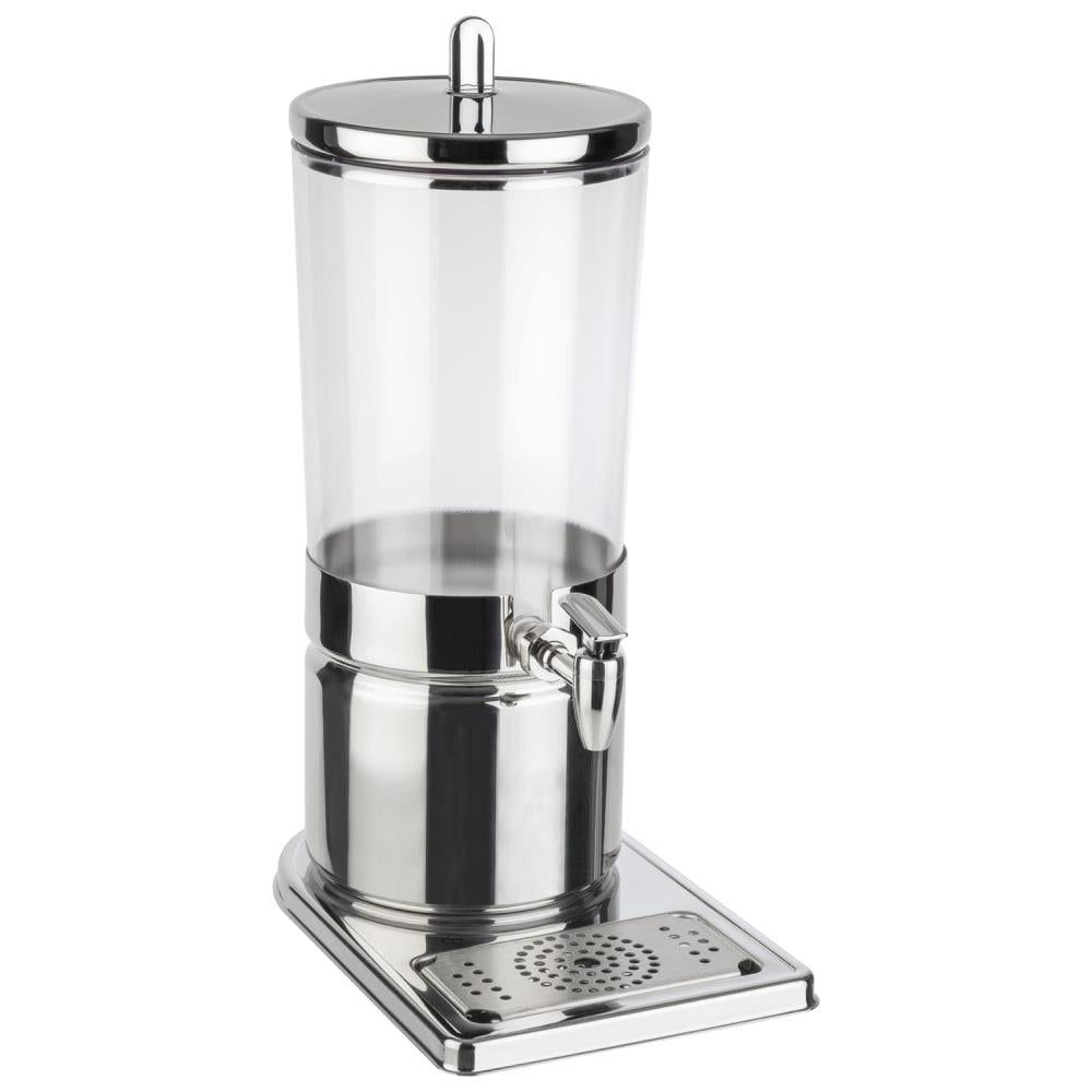 Getränkespender aus Edelstahl und Glas.