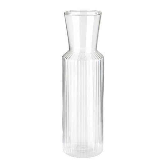 Klare, geriffelte Glasflasche, leer.