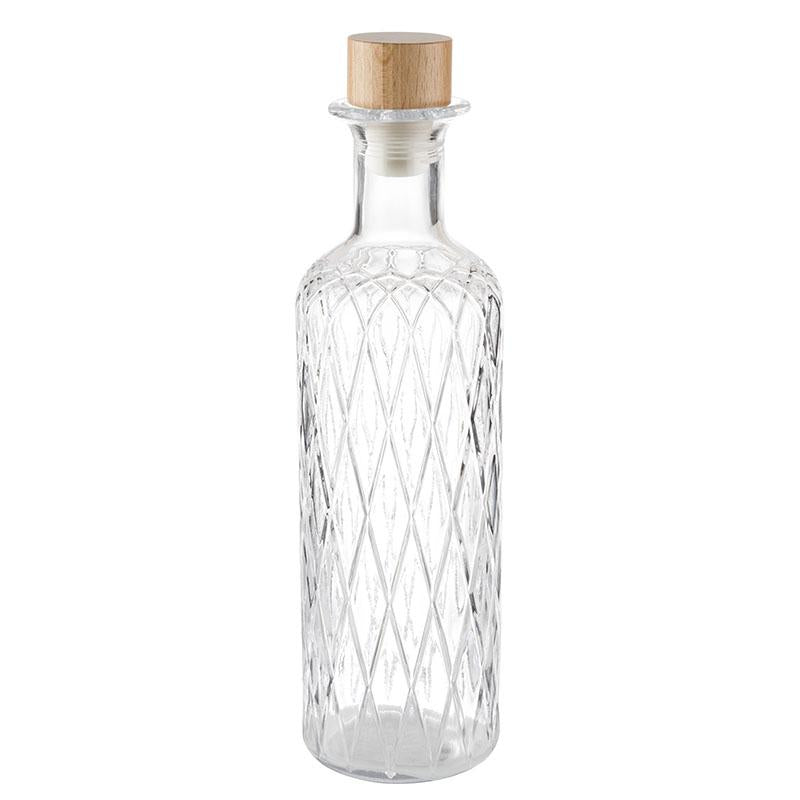 Glasflasche mit Holzverschluss.