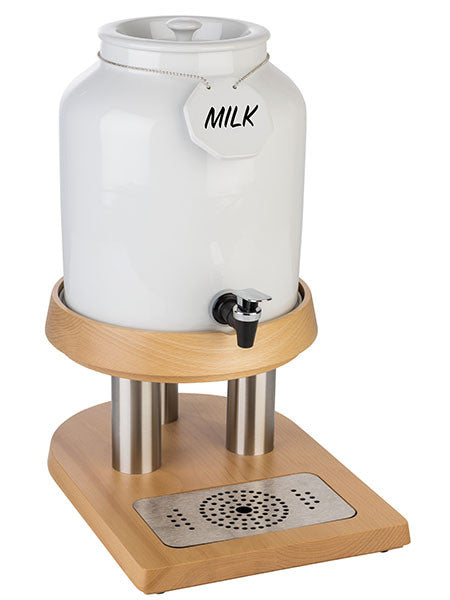 Milchspender aus Keramik mit Zapfhahn.