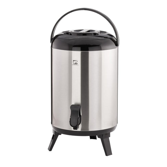 Getränkespender aus Edelstahl mit Zapfhahn.