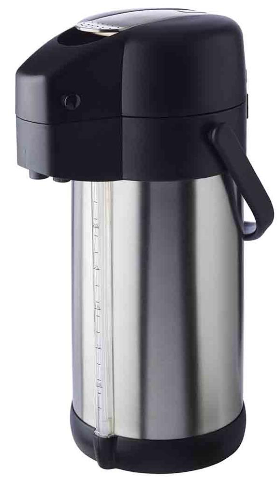Thermoskanne mit Pumpmechanismus, Edelstahl.