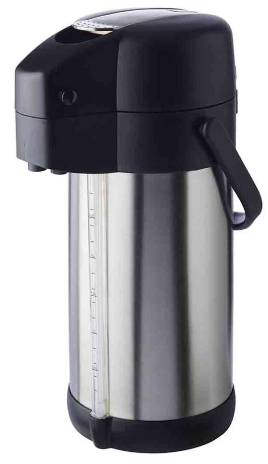 Thermoskanne mit Pumpmechanismus, Edelstahl.