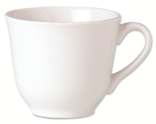 Weiße Tasse auf weißem Hintergrund.
