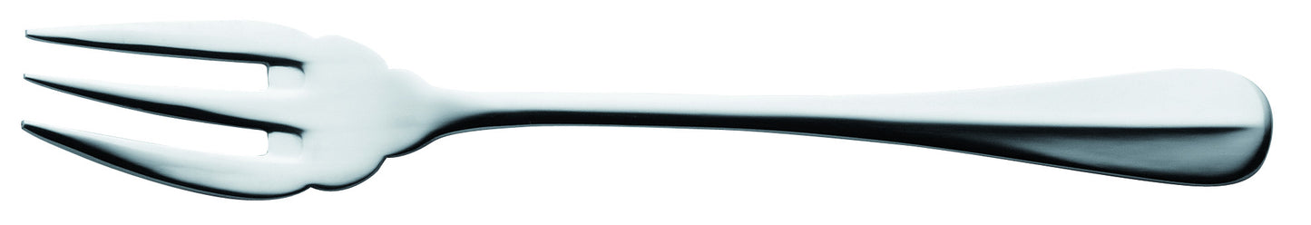 Silberne Gabel auf weißem Hintergrund.