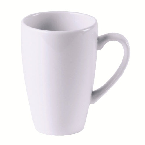 Weiße Tasse mit Henkel.
