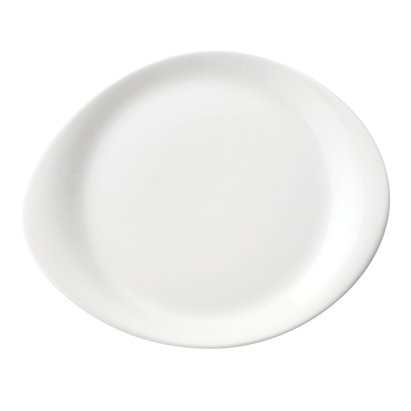 Weißer, asymmetrischer Porzellanteller.