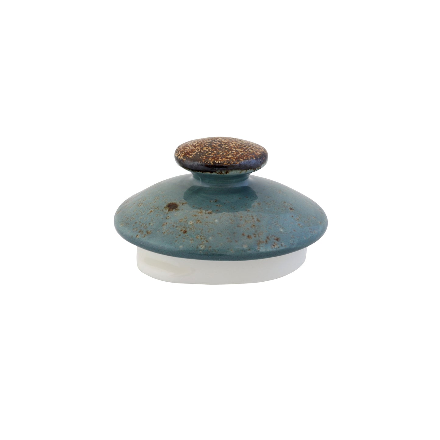 Keramikdeckel mit blauem Knauf.