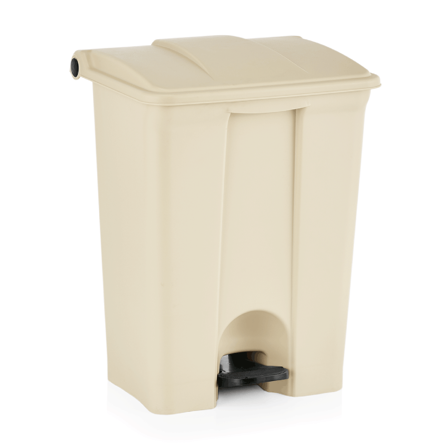 Beiger Mülleimer mit Fußpedal.