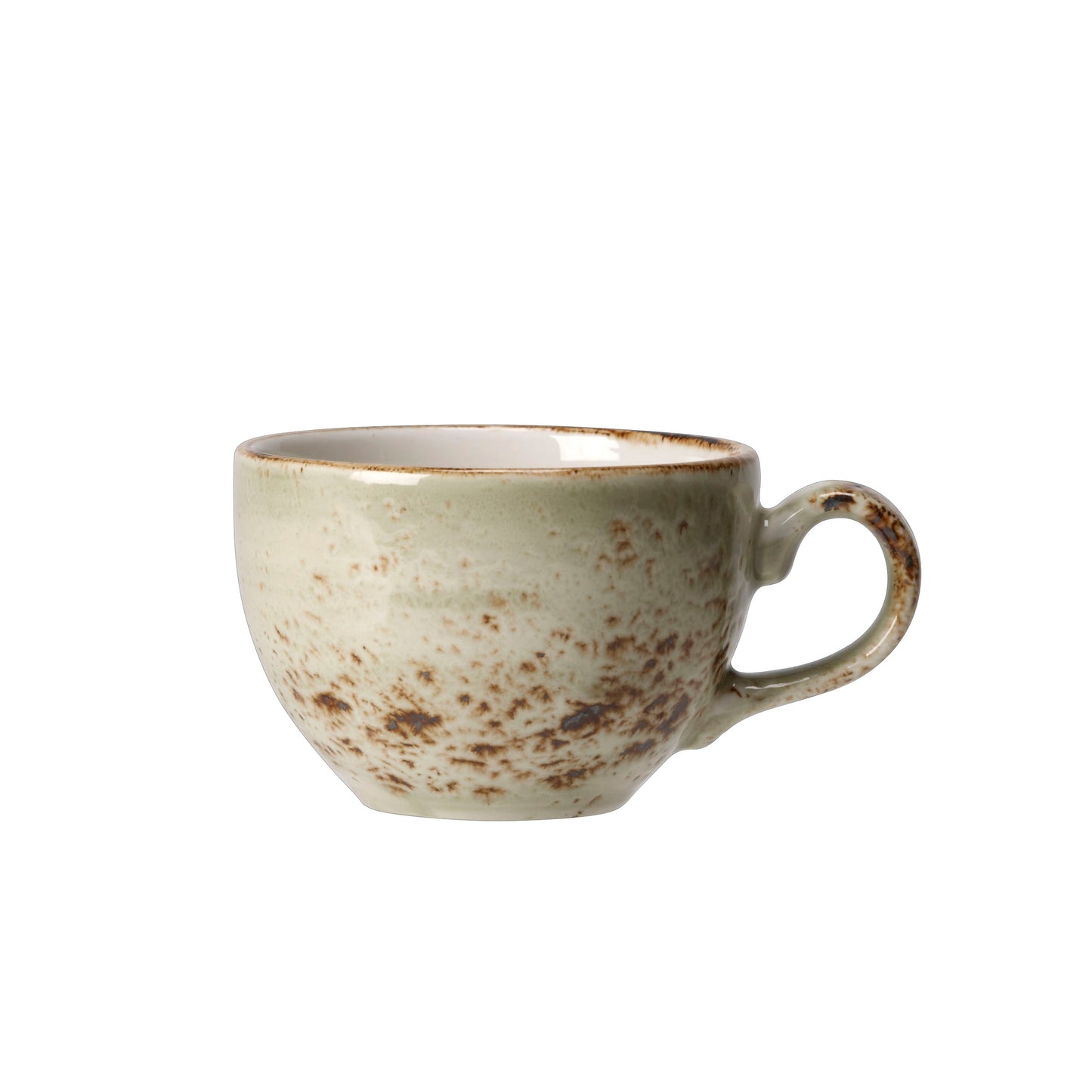 Grüne Keramiktasse mit Henkel.