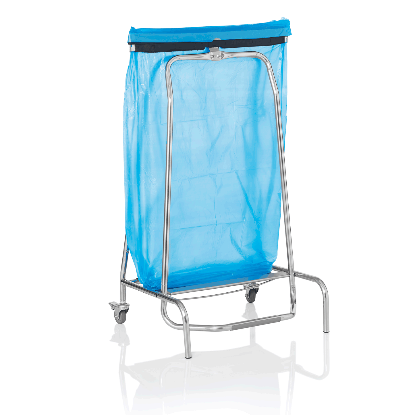 Müllsackhalter mit blauer Tüte.