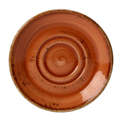 Brauner, spiralförmiger Keramikteller.