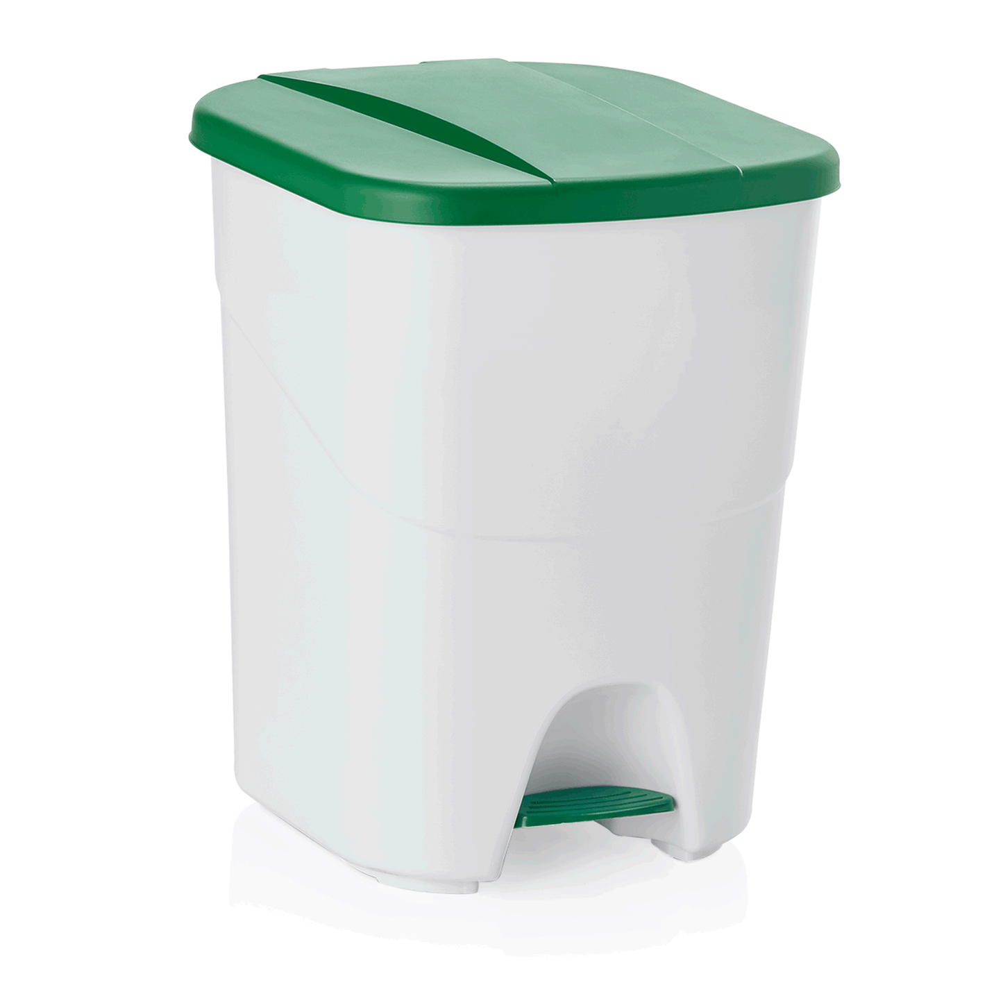 Mülleimer mit Fußpedal, grün-weiß.