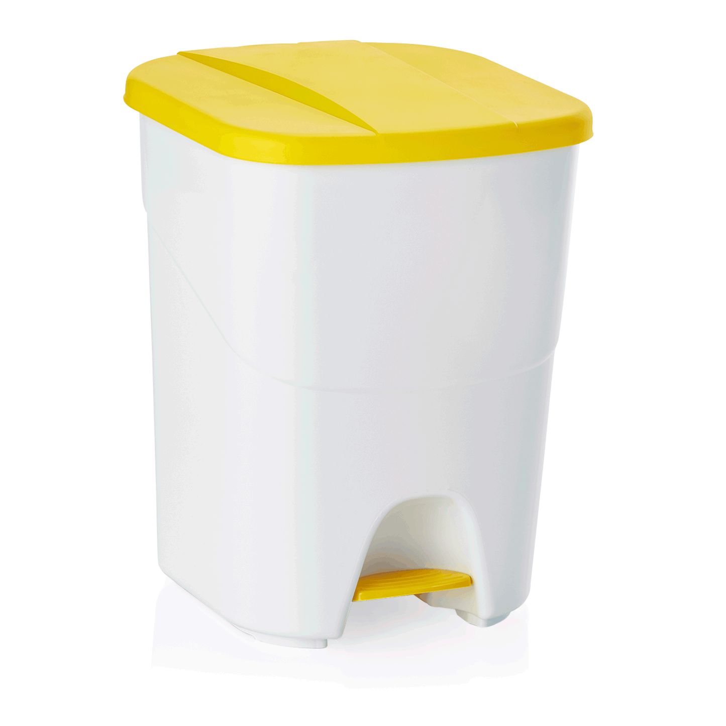 Gelber Mülleimer mit Fußpedal.