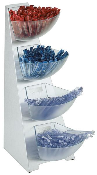 Fünf Schalen mit verpackten Sticks.