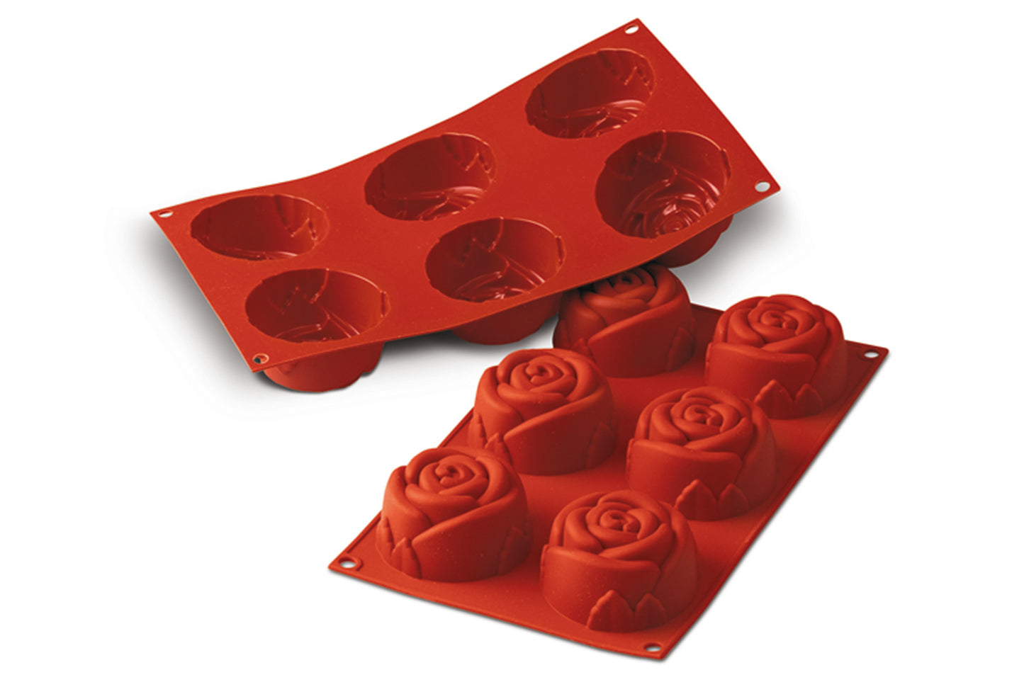 Rote Silikonformen für Gastronomie.