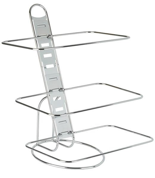 Dreistufiger Metallständer für Tabletts.