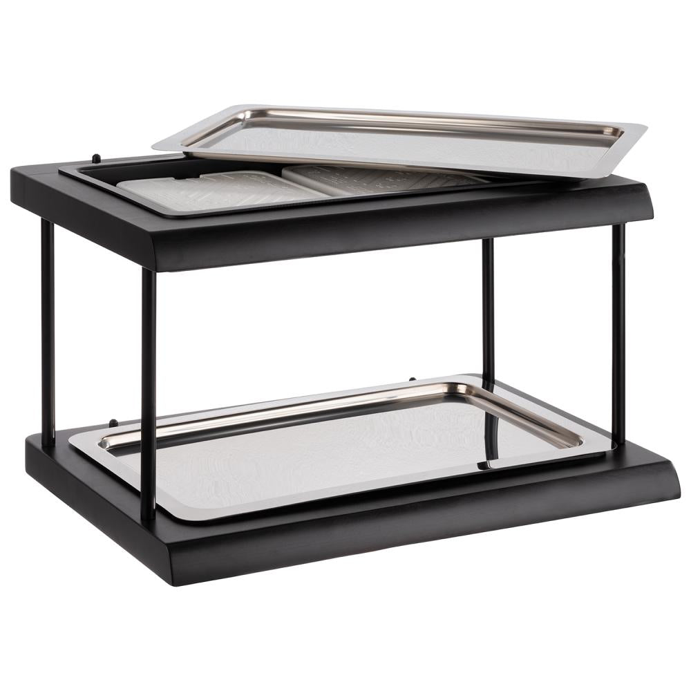 Buffet-Etagere mit Edelstahlplatten.