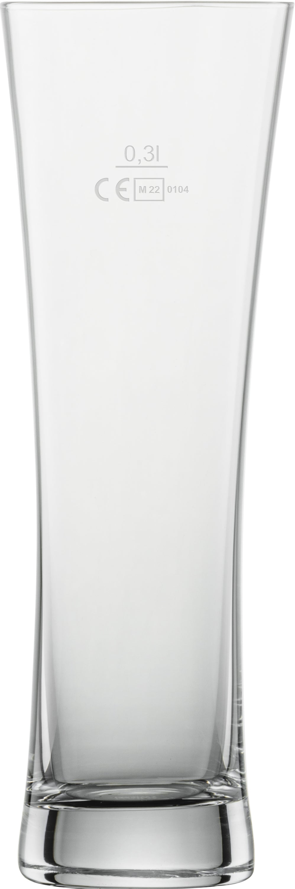Leeres Bierglas mit CE-Kennzeichnung.
