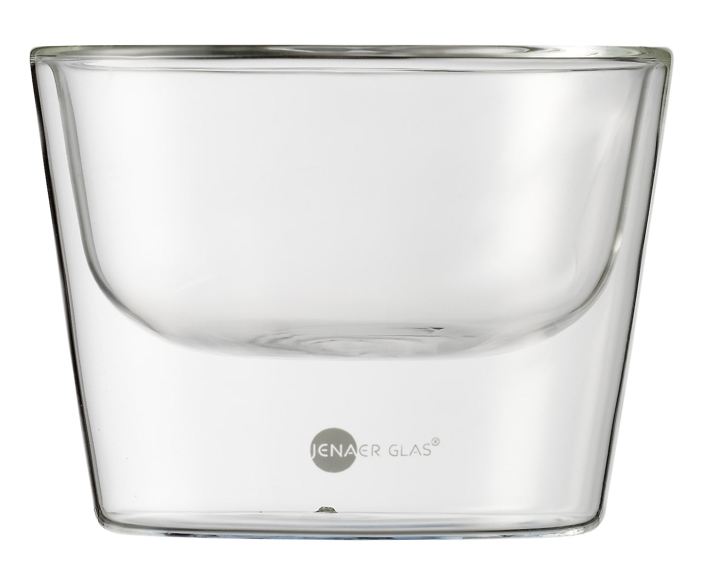 Glasbecher mit Jenaer Glas-Logo.