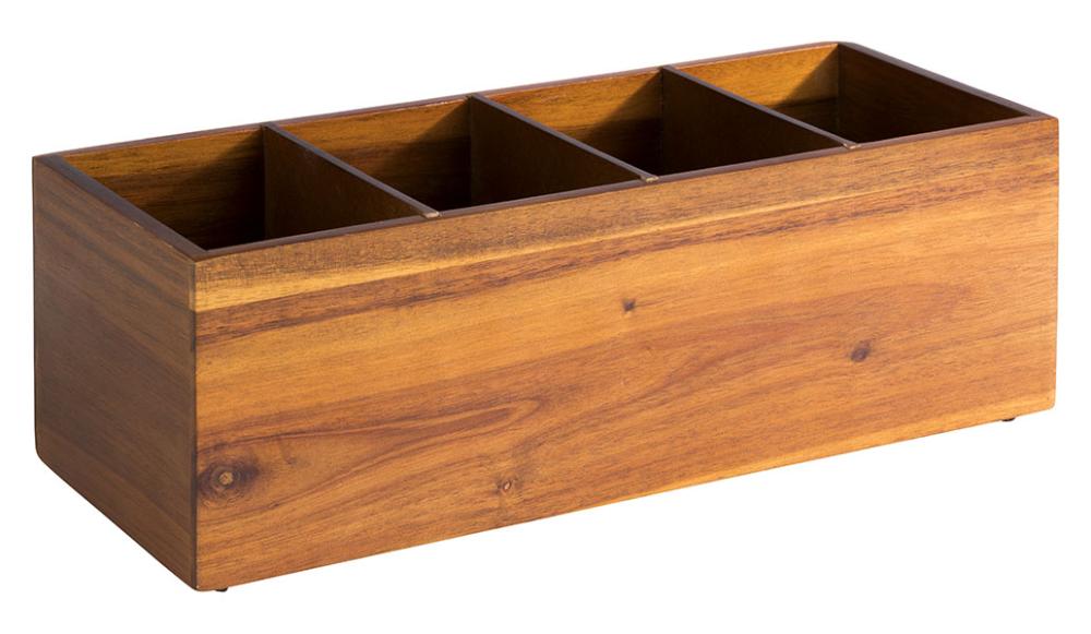 Holz-Organizer mit vier Fächern.
