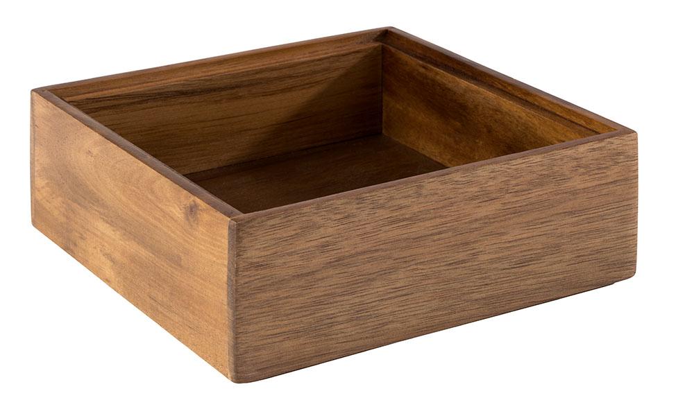 Holzbox, quadratisch, ohne Inhalt.