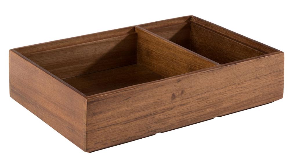 Holztablett mit zwei Fächern.