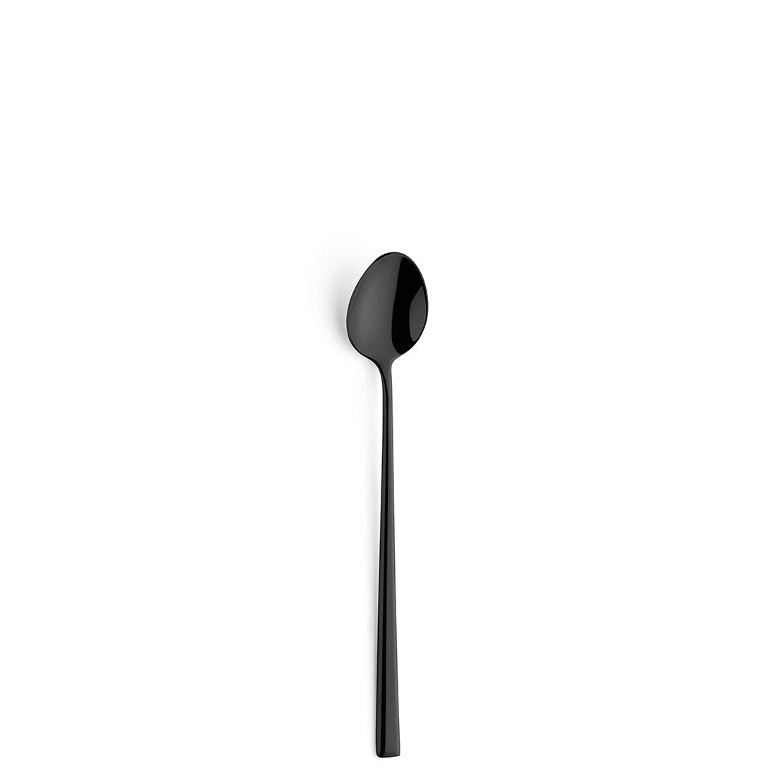 Schwarzer Löffel auf weißem Hintergrund.