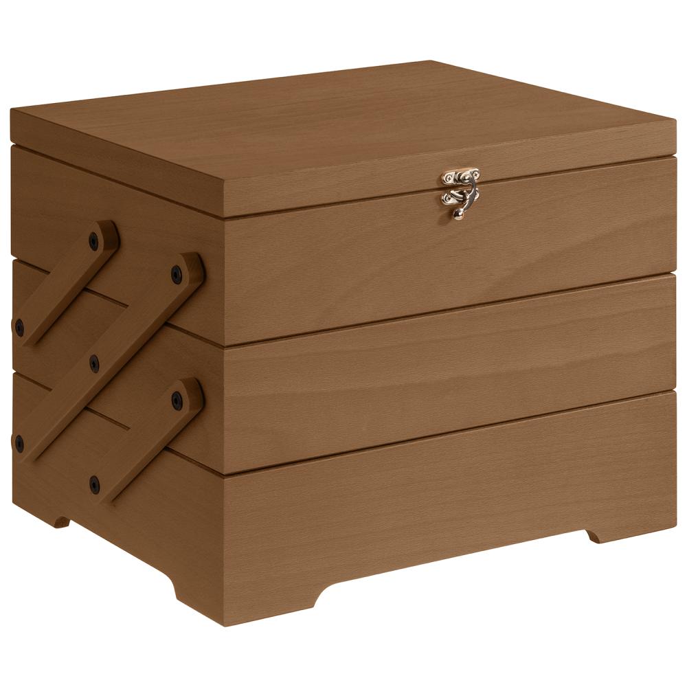 Holzbox mit Klappmechanismus geschlossen.