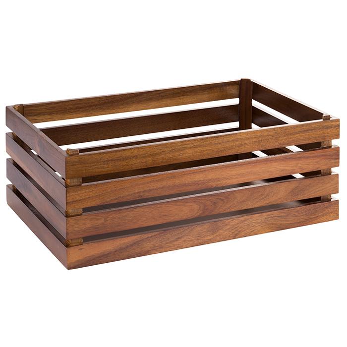 Holzkiste mit offenen Seiten.