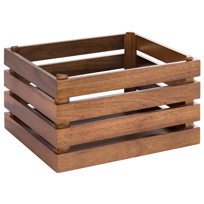 Holzkiste mit offenen Seiten.