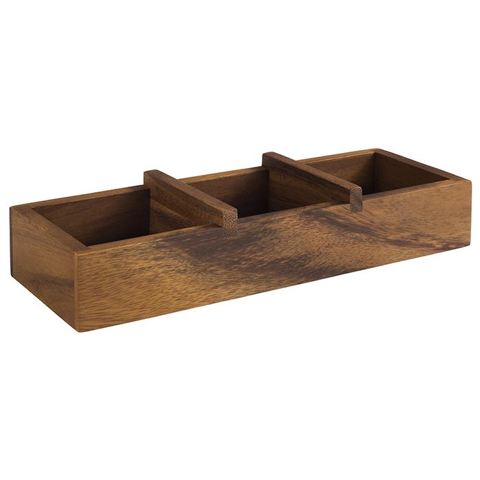 Holzbox mit drei Fächern.
