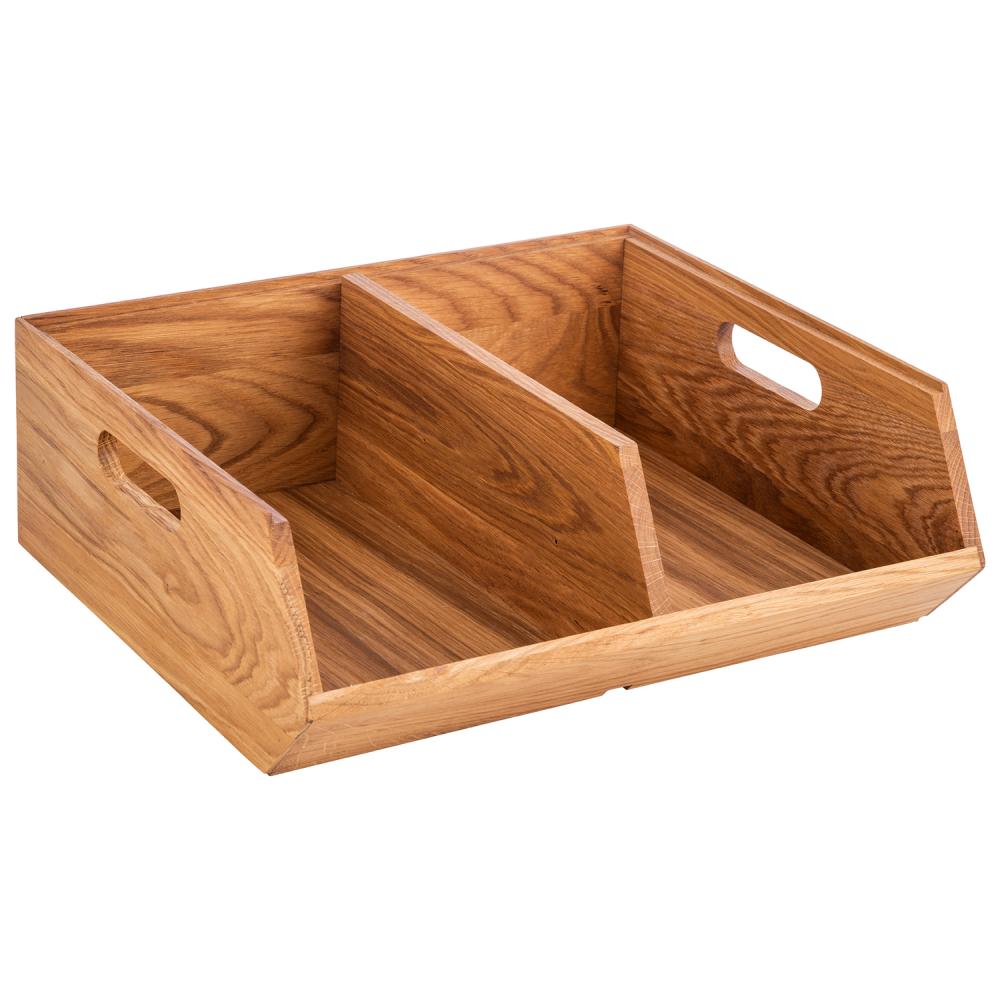 Holztablett mit zwei Fächern.