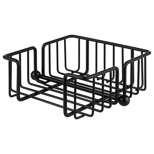 Schwarzer Metallkorb für Servietten.