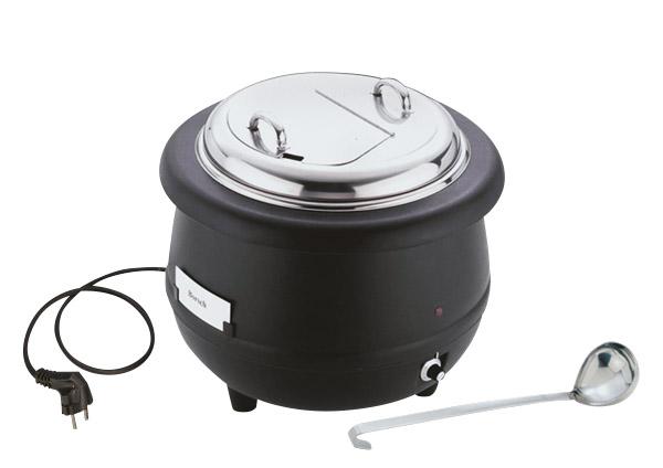 Suppentopf mit Schöpfkelle und Kabel.