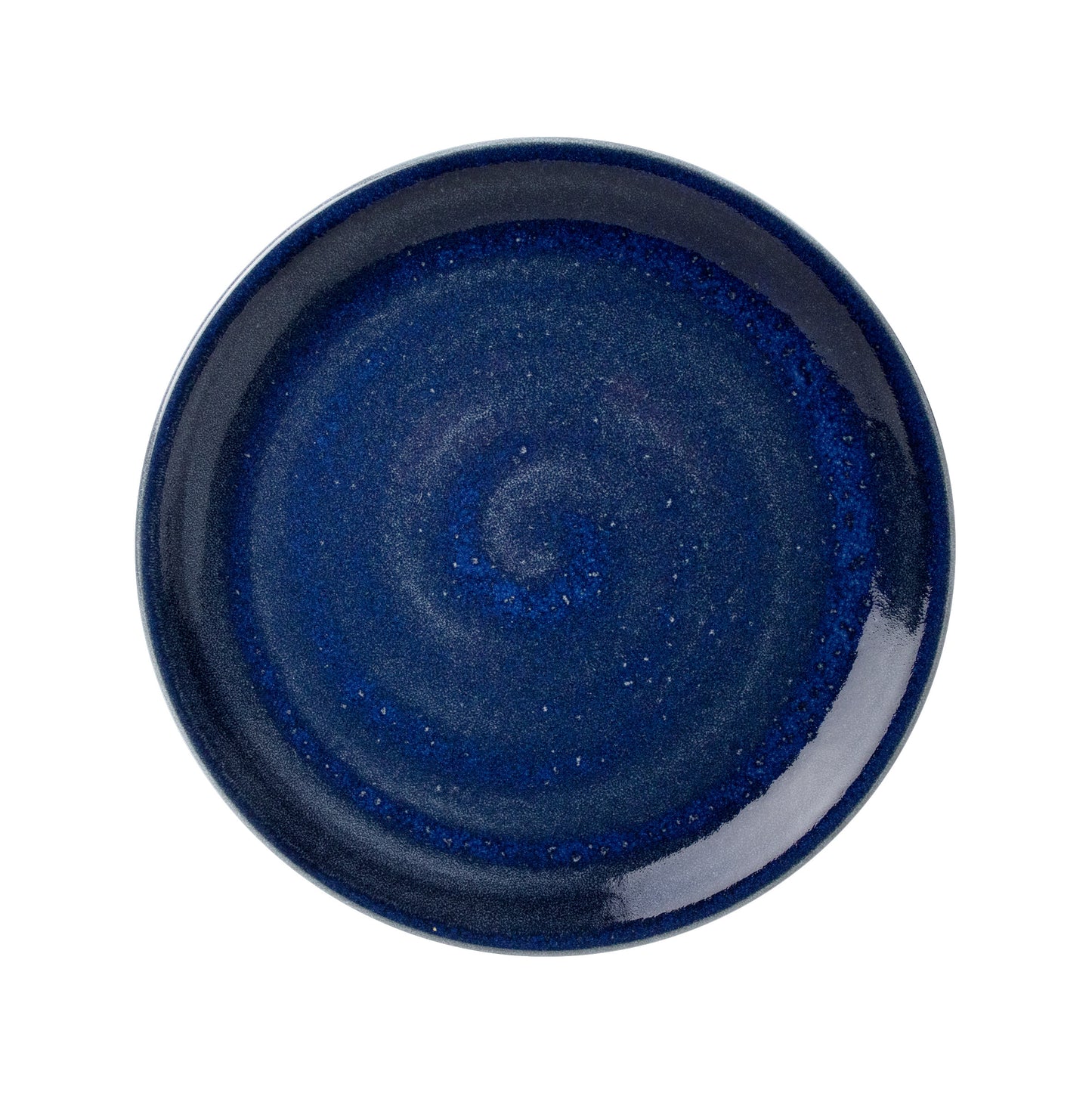 Blauer, spiralförmiger Keramikteller.