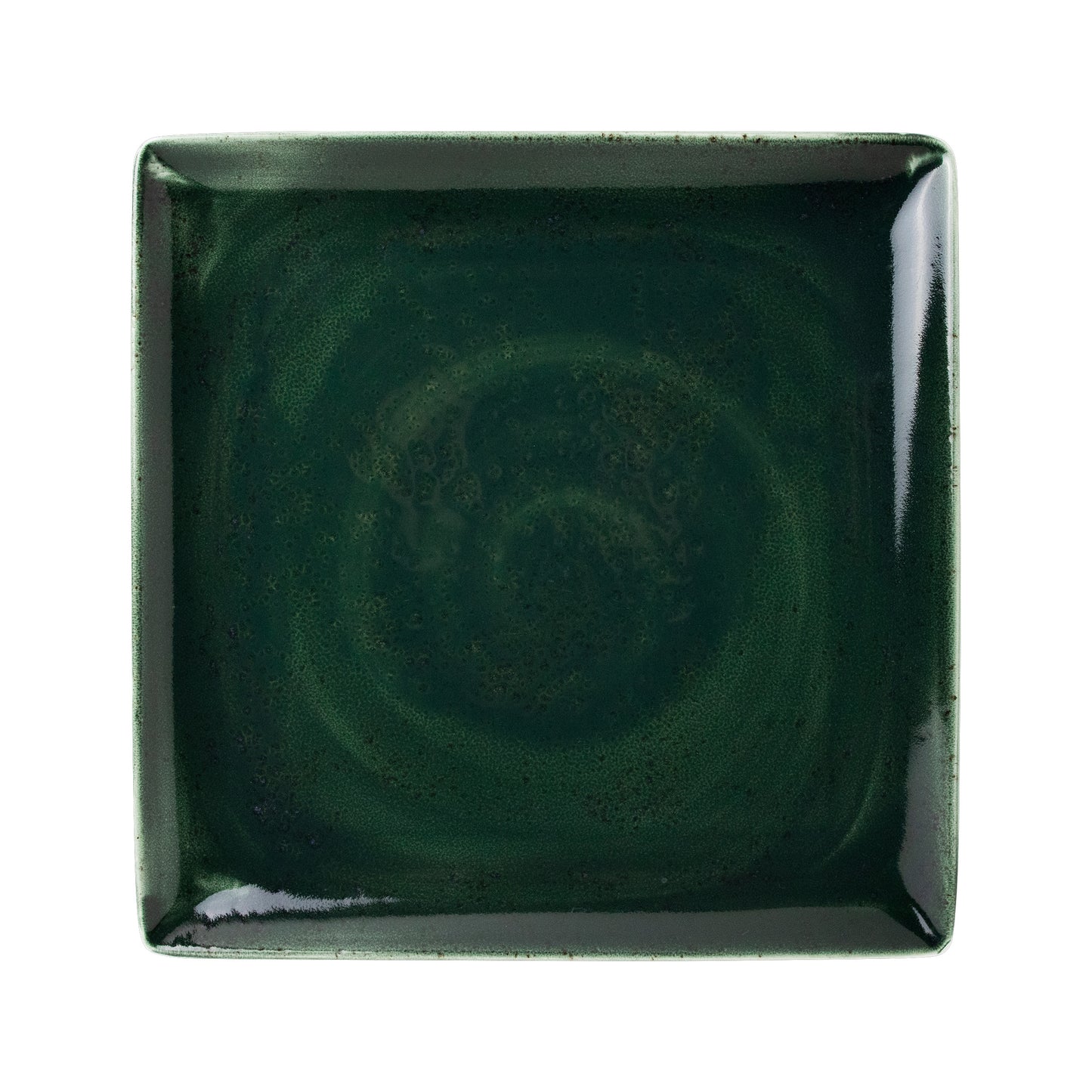 Quadratischer, dunkelgrüner Teller.