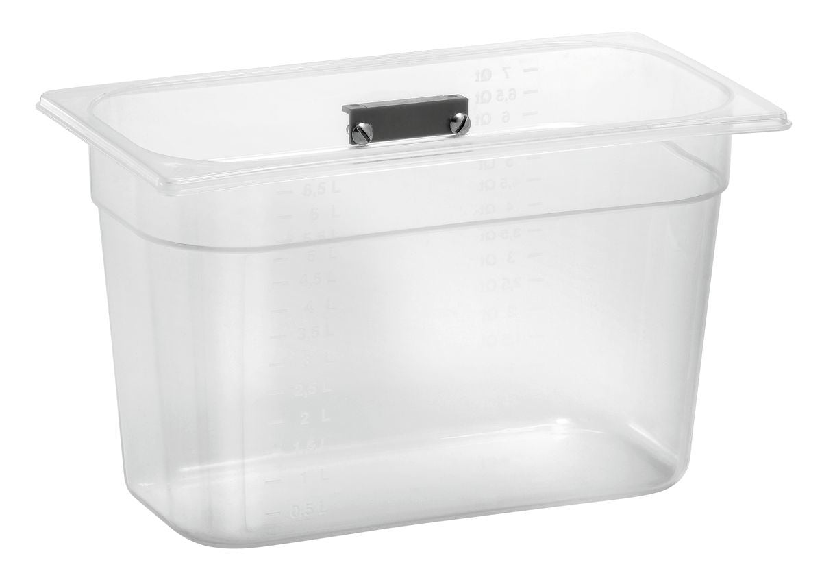 Transparenter GN-Behälter mit Deckel.