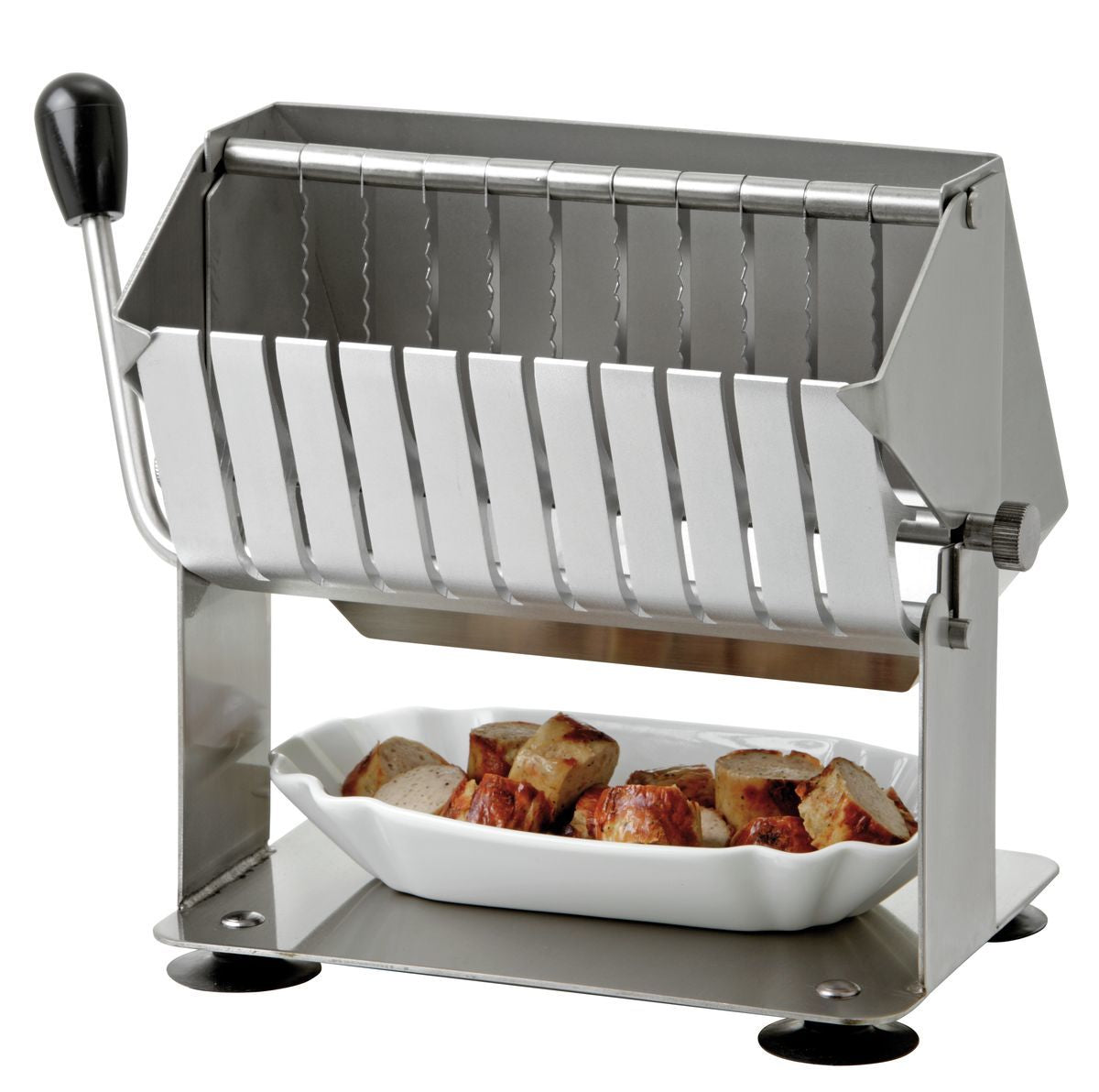 Gastronomie-Schneidemaschine mit Bratenstücken.