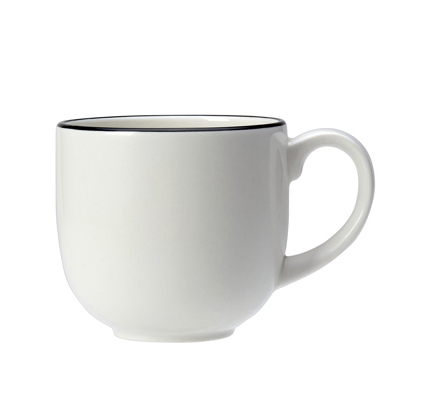 Weiße Tasse mit Henkel.