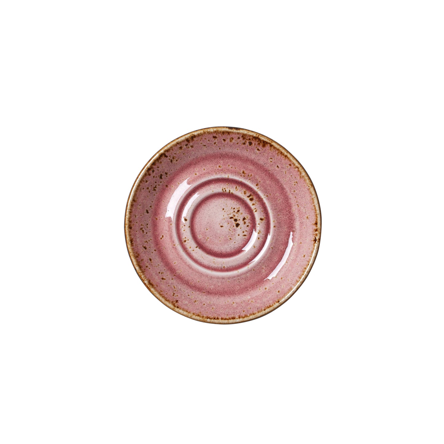 Rosa Keramikteller mit Sprenkeln.