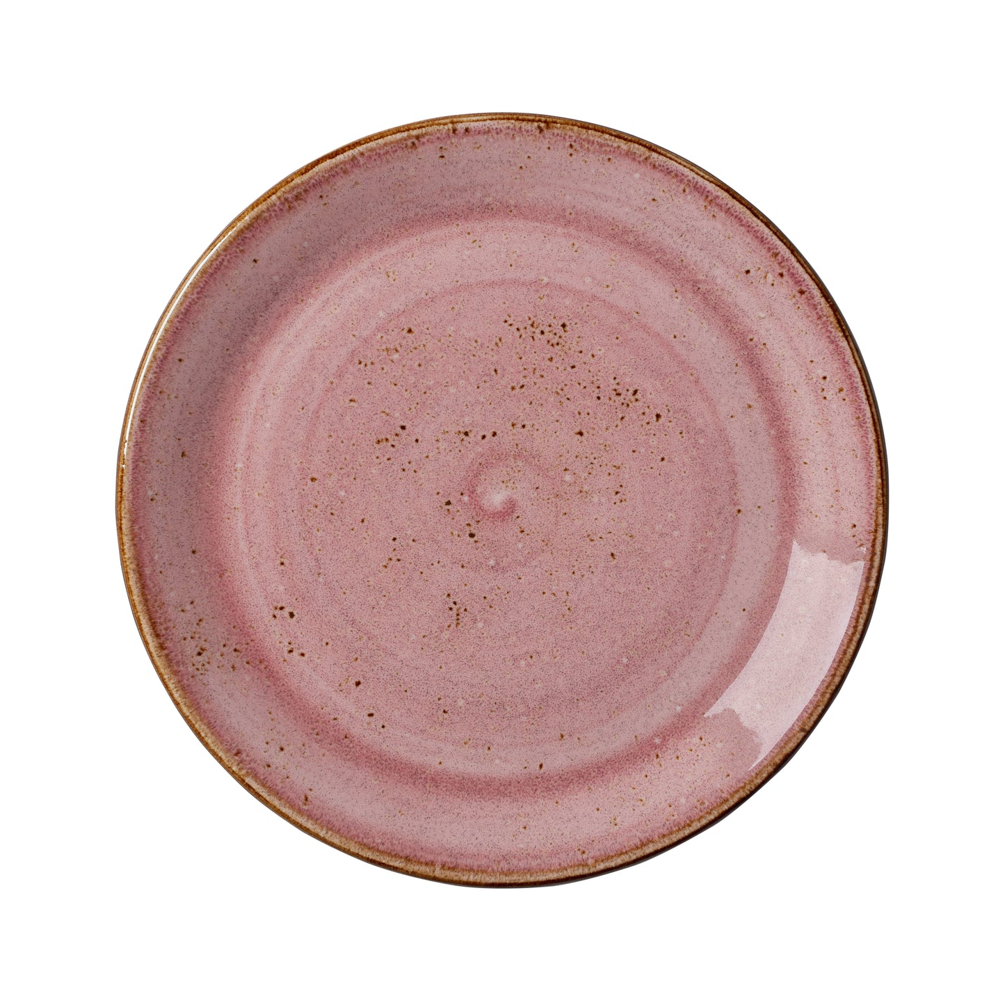 Rosa Keramikteller mit Sprenkeln.