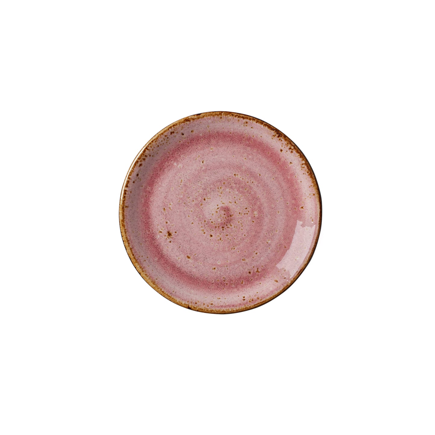 Rosa Keramikteller mit Sprenkeln.