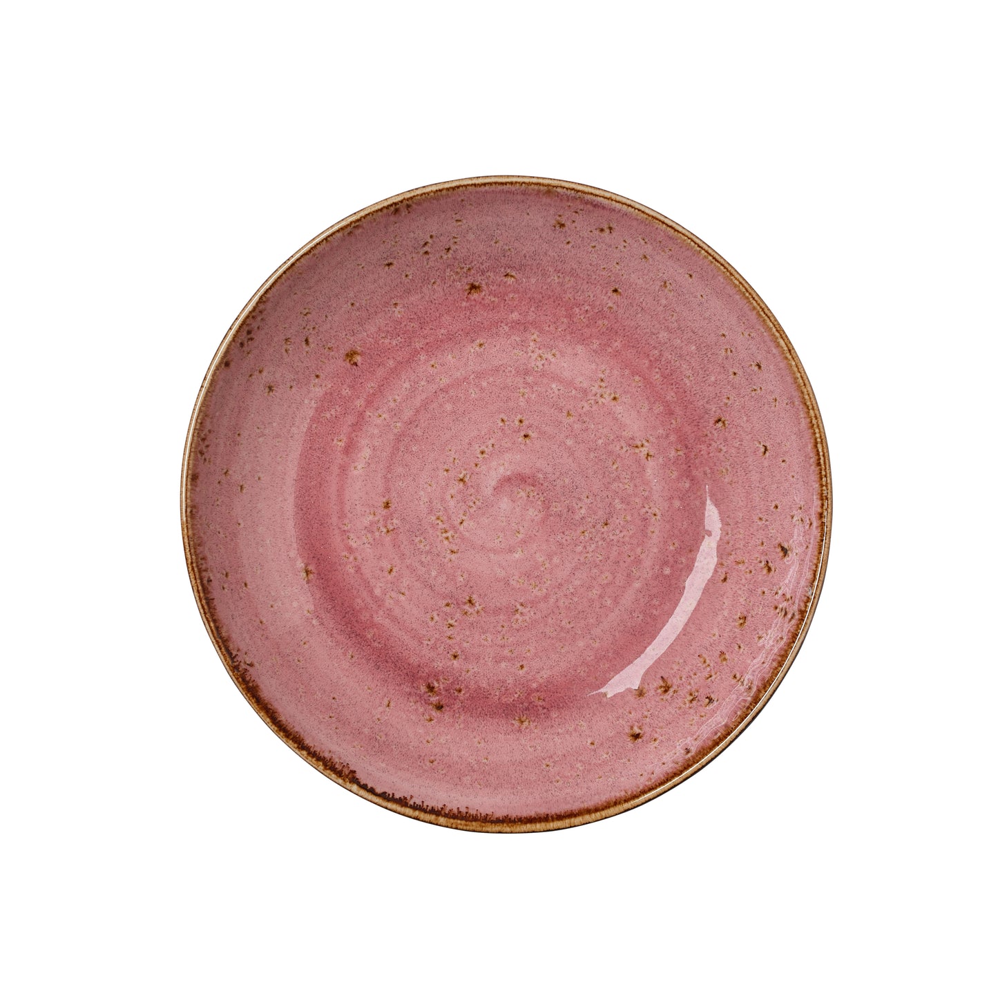 Rosa Keramikteller mit Sprenkeln.