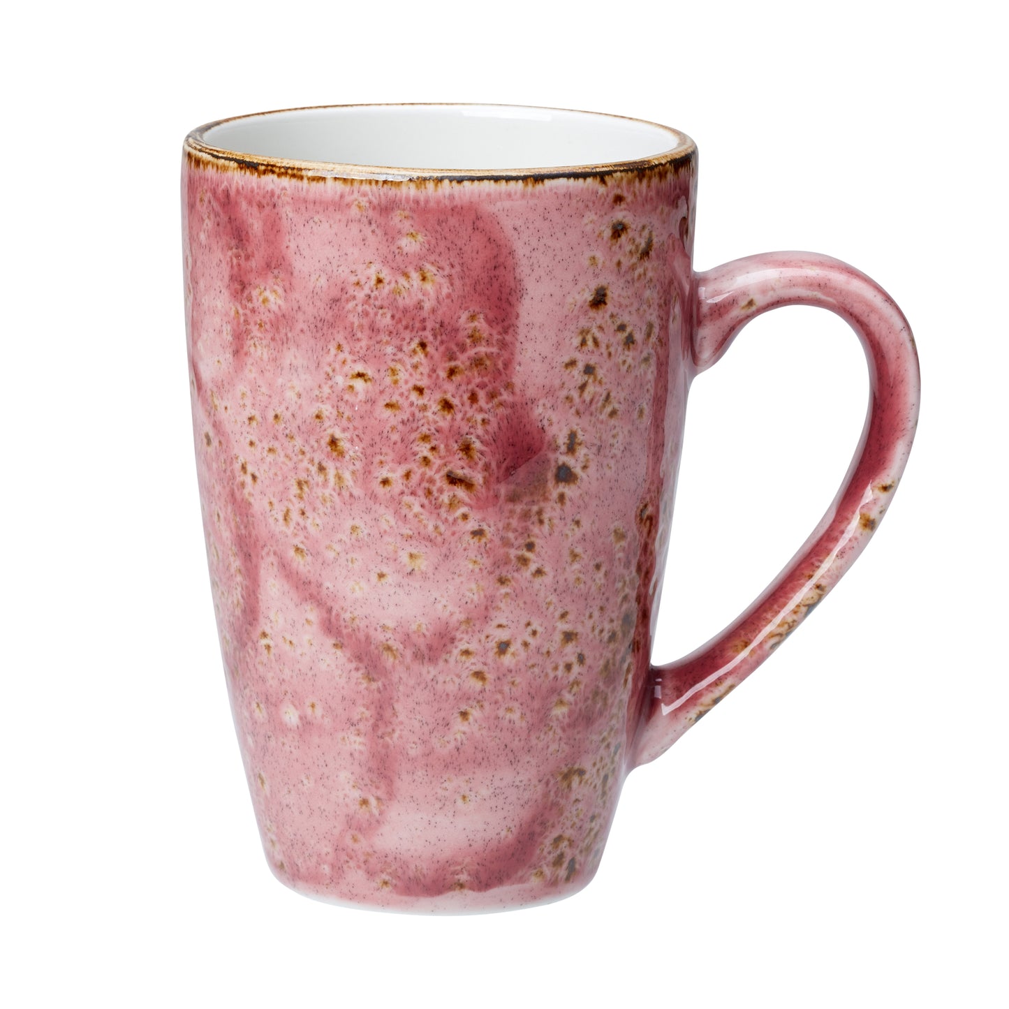 Rosa Keramiktasse mit Henkel.