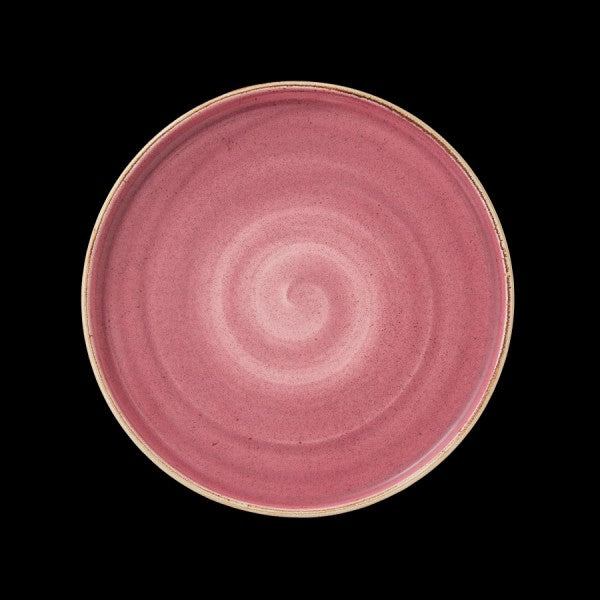 Rosa Teller mit Spiraldesign.