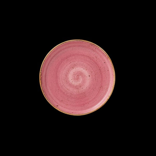 Rosa Teller auf schwarzem Hintergrund.