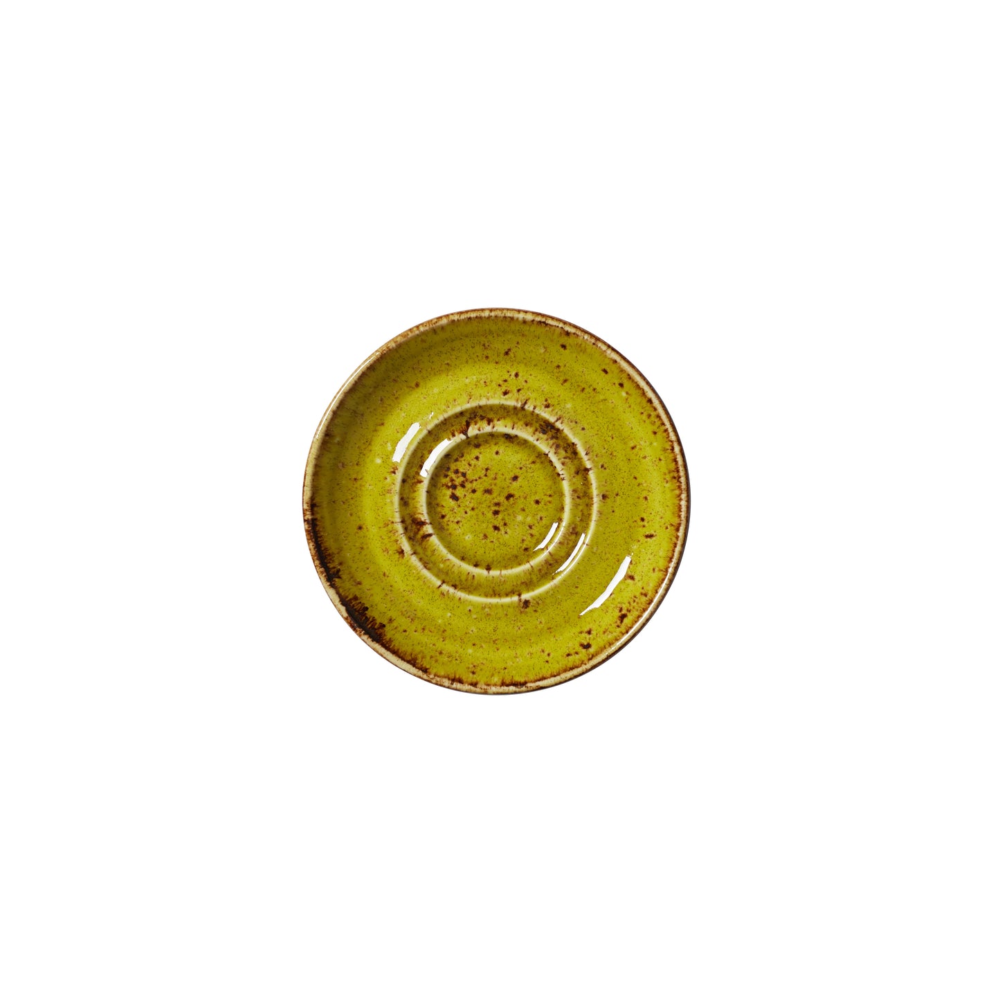 Grüner Teller mit Sprenkeln.