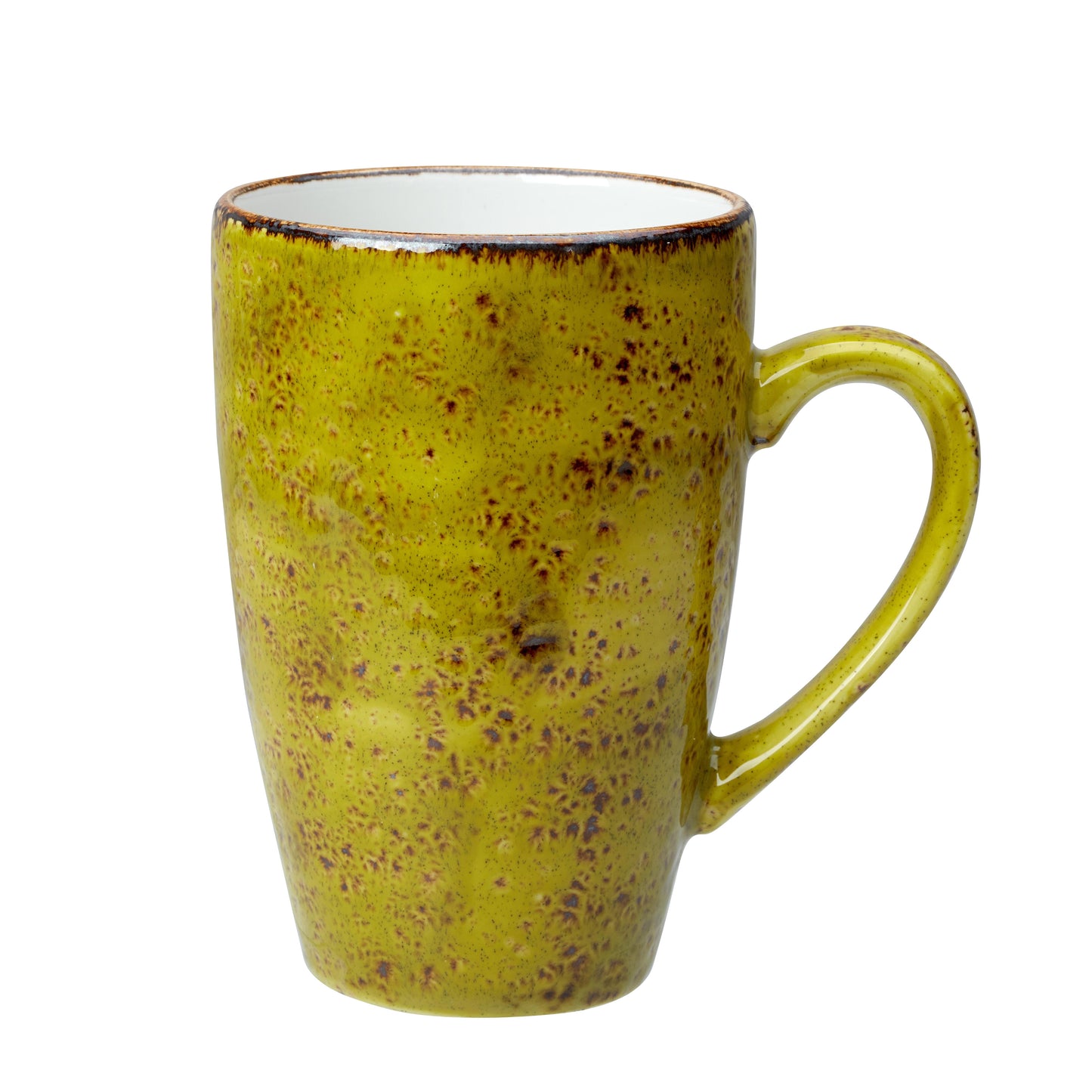 Grüne, gesprenkelte Kaffeetasse.